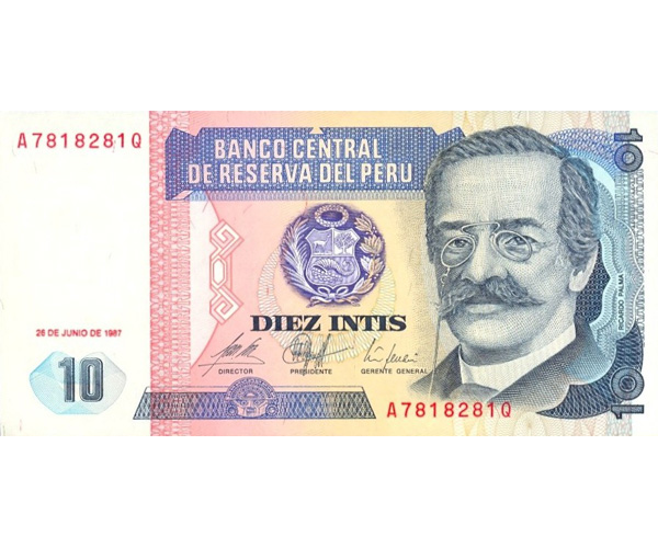 Billete de Peru 10 Intis 1987   - Numisfila