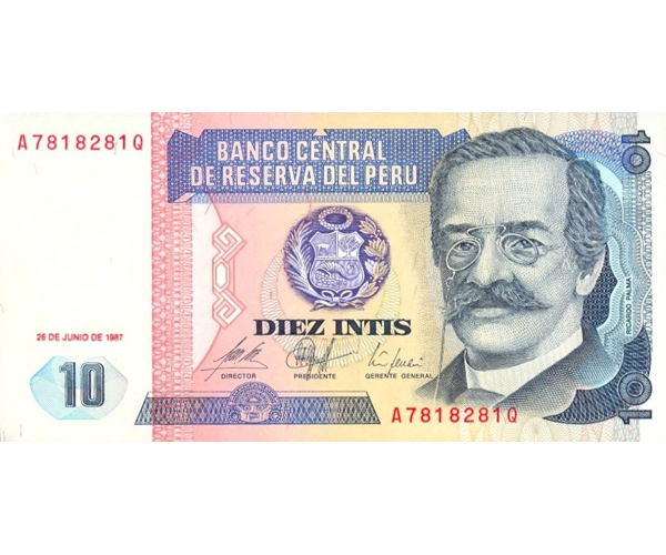 Billete de Peru 10 Intis 1987  - Numisfila