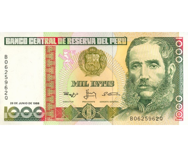 Billete de Peru 1000 Intis 1988  - Numisfila