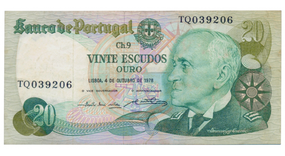 Billete Portugal 20 Escudos 1978  - Numisfila