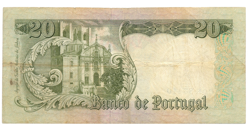 Billete Portugal 20 Escudos 1964 San António de Lisboa  - Numisfila