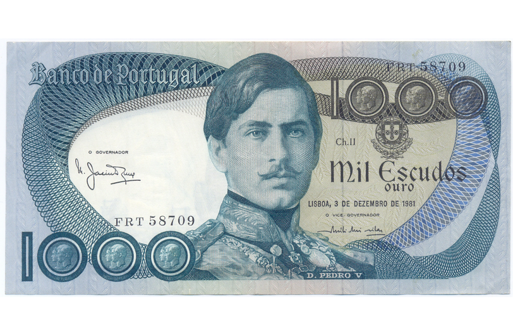 Billete Portugal 1000 Escudos 1981 Rey Pedro V  - Numisfila