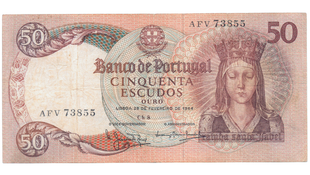 Billete Portugal 50 Escudos 1964 Reina Santa Isabel  - Numisfila