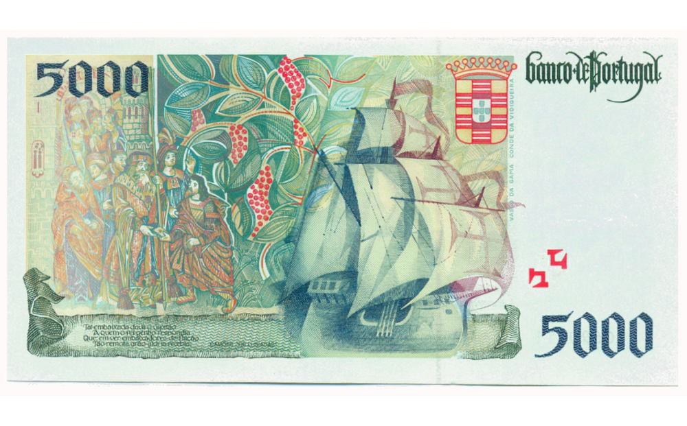 Billete Portugal 5000 Escudos 1995 Vasco de Gama   - Numisfila