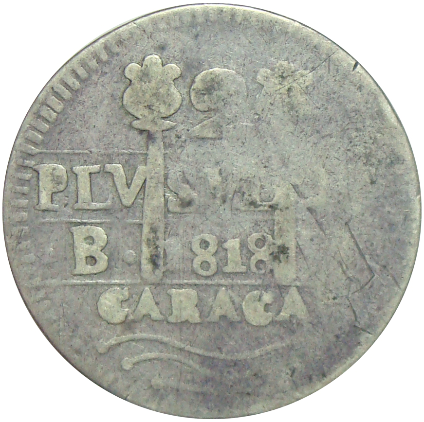 Moneda Provincia de Caracas 2 Reales 1818 Morillera  - Numisfila