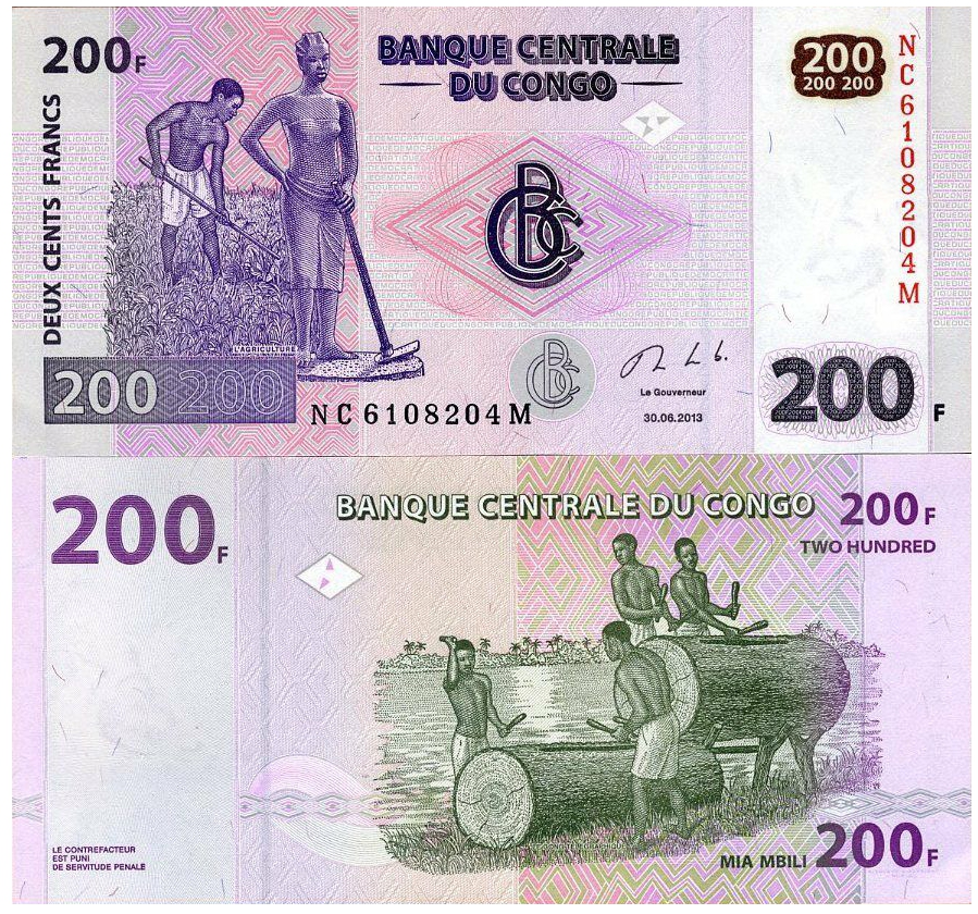 Billete República Democrática del Congo 200 Francs 2013  - Numisfila