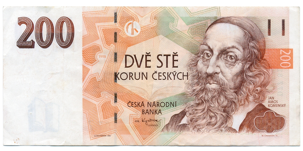 Billete República Checa 200 Korun 1998 - Jan Ámos Komensky / Comenio - Numisfila