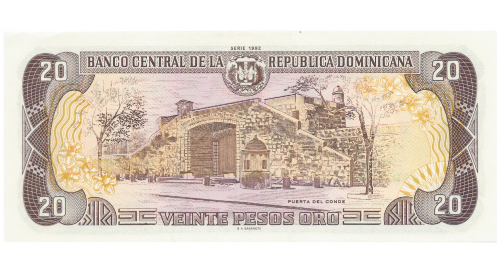 Billete Republica Dominicana 20 Pesos Oro 1992 Conmemorativo  - Numisfila