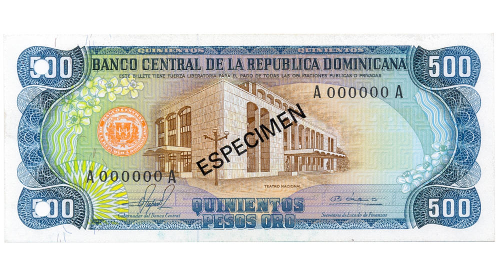 Billete ESPECIMEN República Dominicana 500 Pesos Oro 1981 - Numisfila