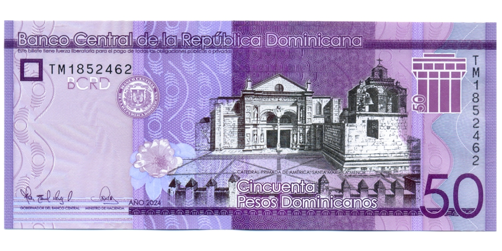 Billete República Dominicana 50 Pesos 2024 - Catedral Primada de América - Numisfila