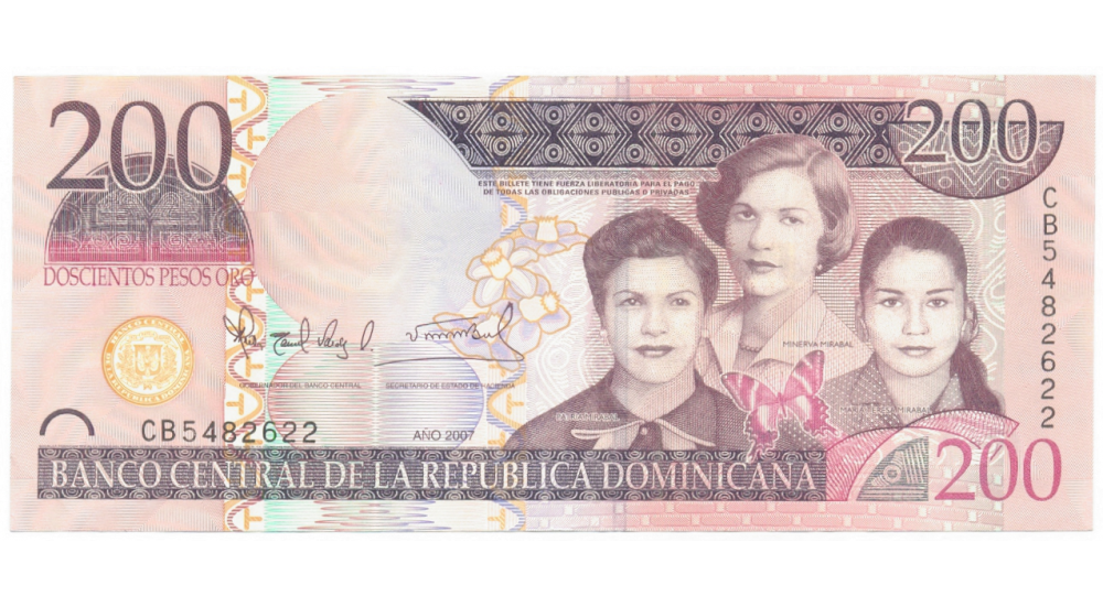 Billete Republica Dominicana 200 Pesos Pesos Oro 2007 Hermanas Miraval  - Numisfila