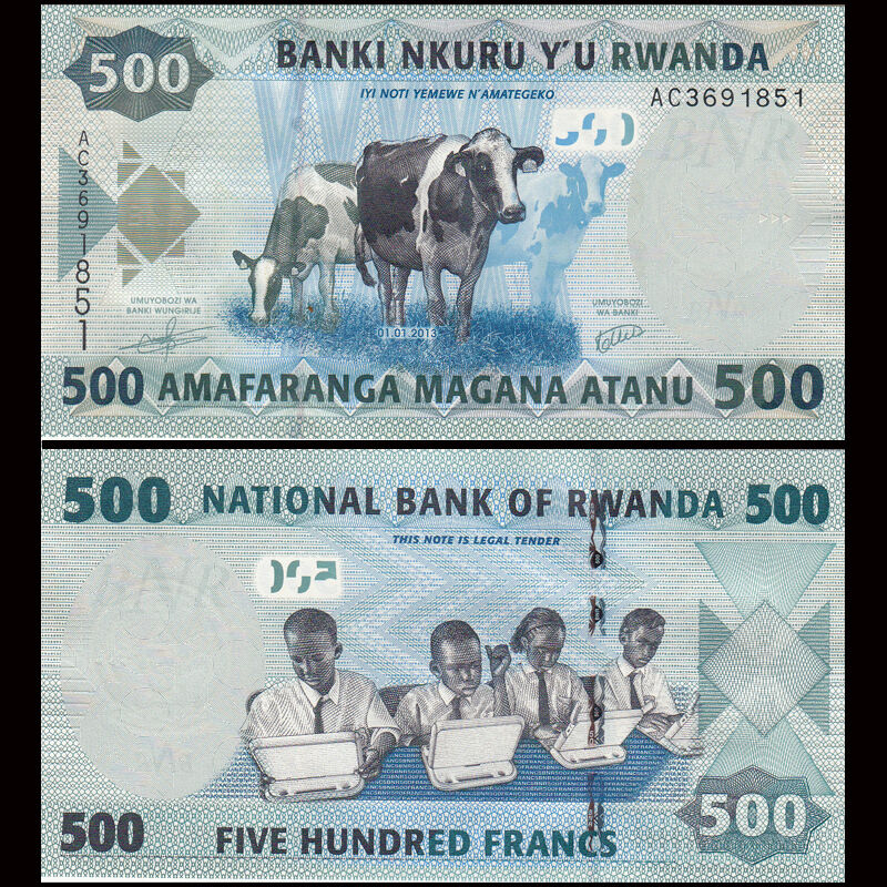 Billete Ruanda 500 Francs 2013 Vacas  - Numisfila
