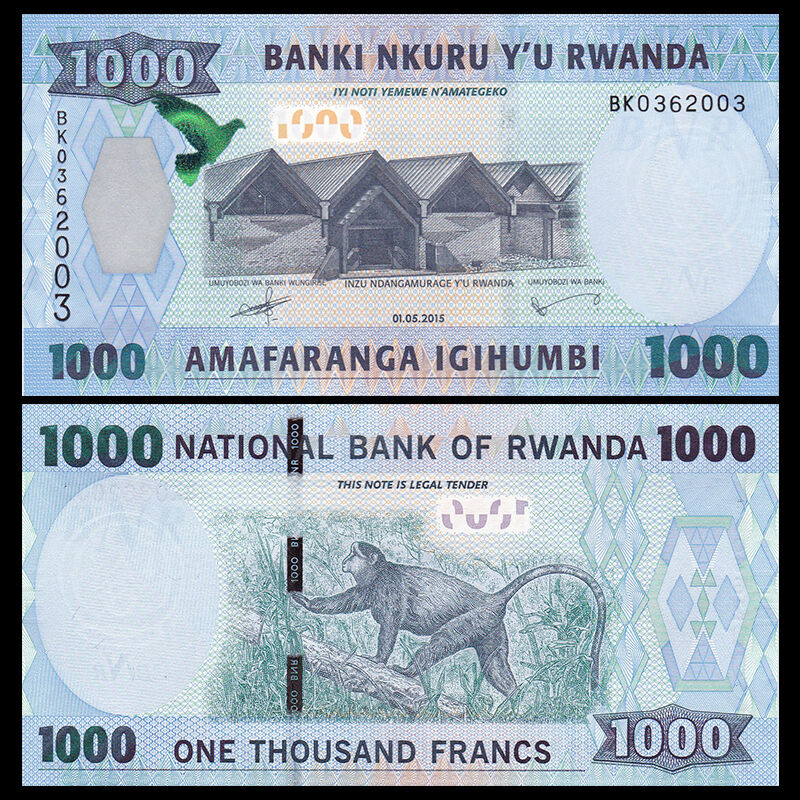 Billete Ruanda 1000 Francs 2015 Mono - Numisfila