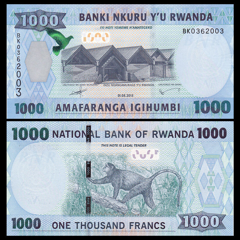 Billete Ruanda 1000 Francs 2015 Mono  - Numisfila