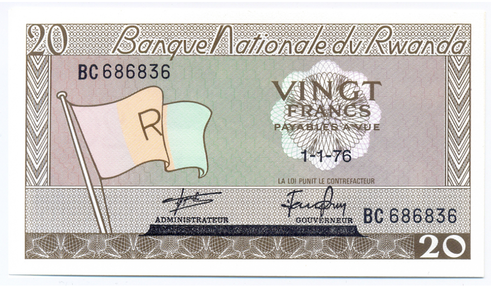 Billete Ruanda 20 Francos 1976 - Numisfila
