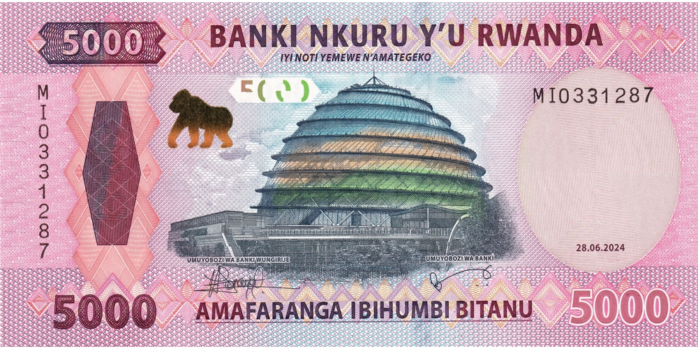 Billete Ruanda 5000 Francs 2024 Centro de Convenciones de Kigali - Numisfila