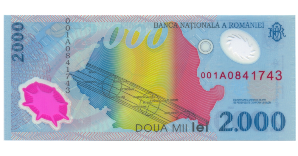 Billete Plástico Rumania 2000 Lei 1999 Conmemorativo Eclipse total de sol y entrada al nuevo milenio   - Numisfila