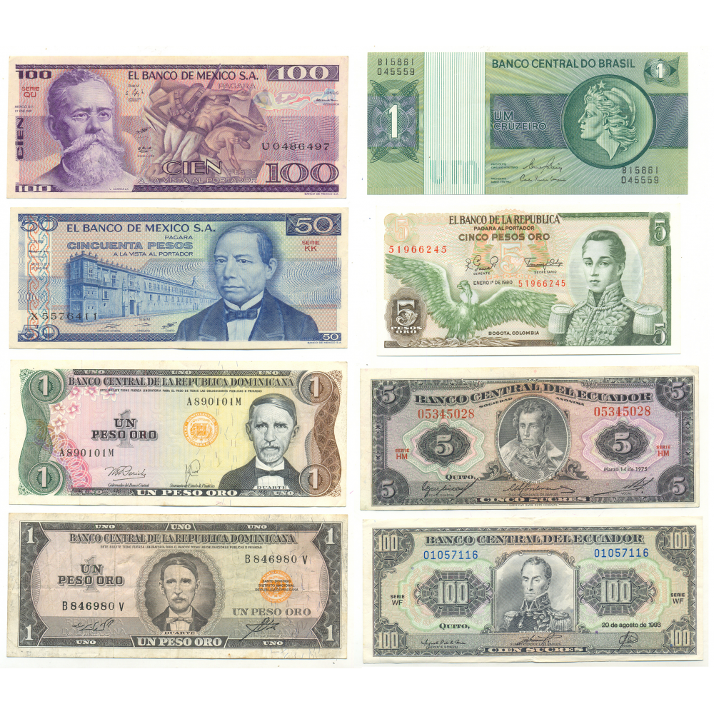 Set de 8 Billetes Mundiales de América  - Numisfila