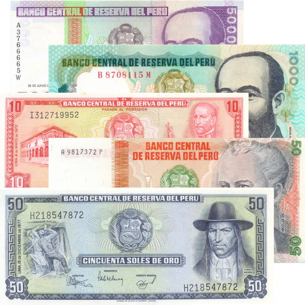 Set Perú de 5 Billetes Diferentes  - Numisfila