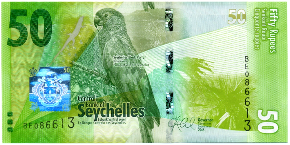 Billete Seychelles 50 Rupees 2016 - Loro y Rana Arborícola - Numisfila