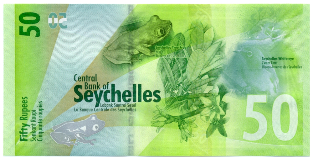 Billete Seychelles 50 Rupees 2016 - Loro y Rana Arborícola  - Numisfila