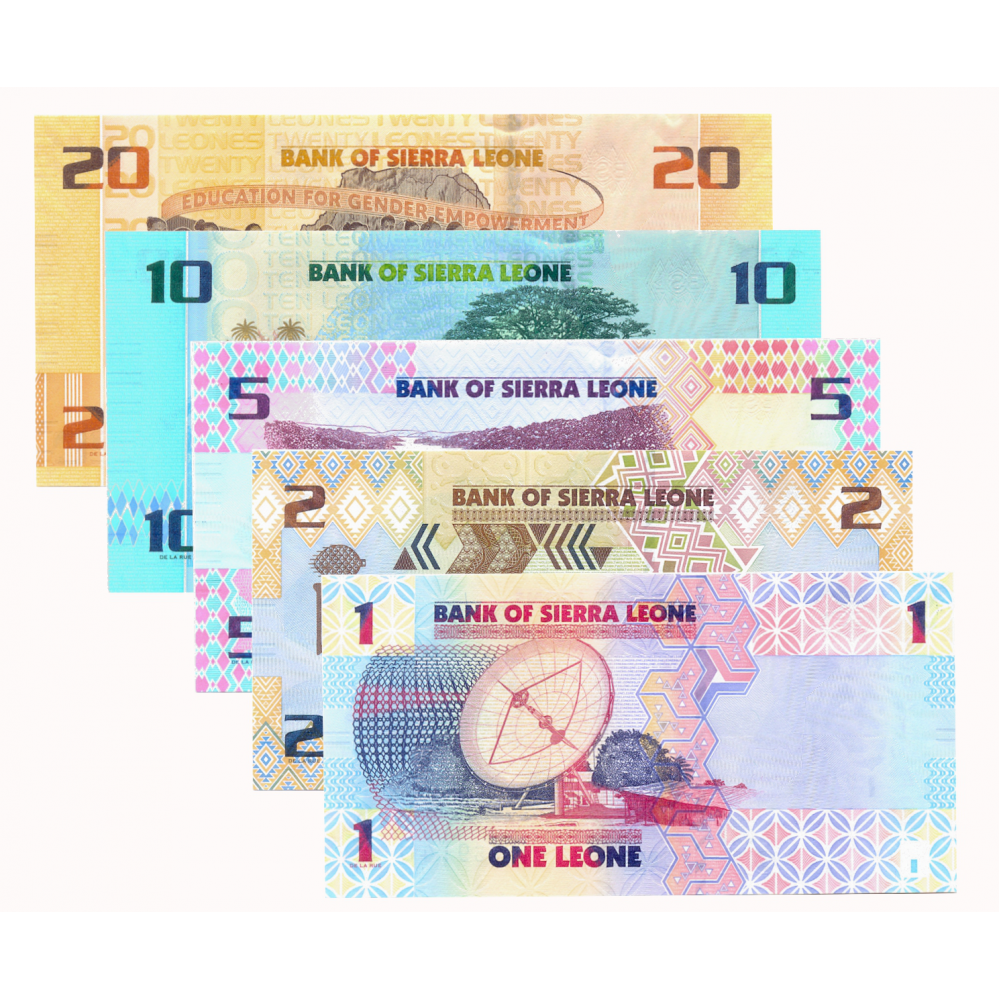 Sierra Leona Set Completo de 5 Billetes Emisión 2022 Serie nueva redenominación de 1000 a 1  - Numisfila