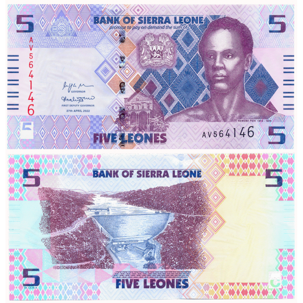 Sierra Leona Set Completo de 5 Billetes Emisión 2022 Serie nueva redenominación de 1000 a 1  - Numisfila