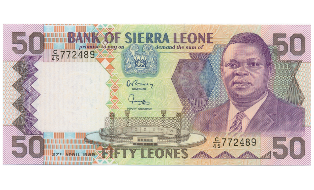 Billete Sierra Leona 50 Leones 1989  Joseph Saidu Momoh - Numisfila