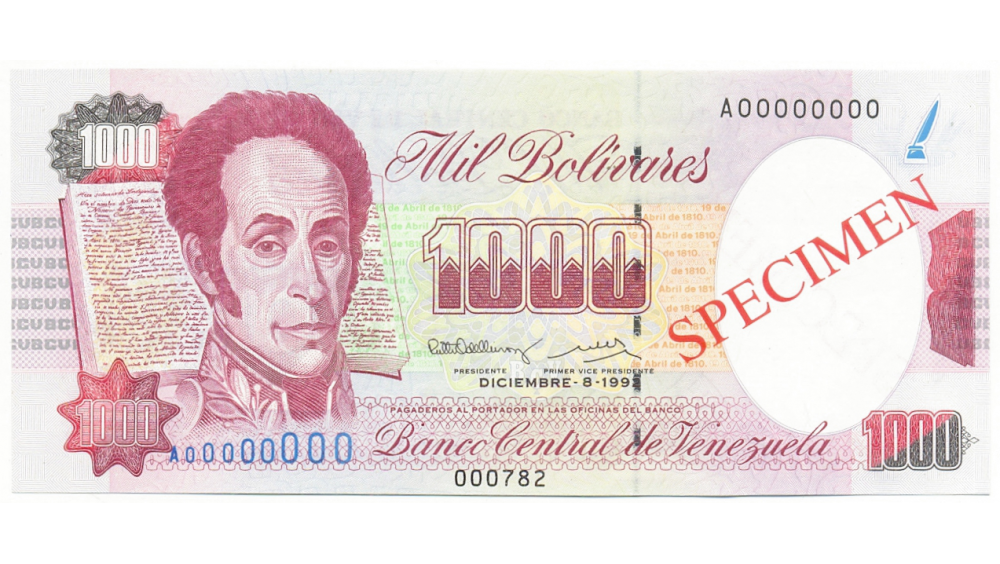 Specimen 1000 Bolívares Diciembre 1992 #782 - Numisfila