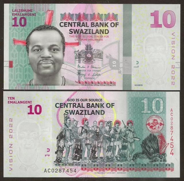 Billete Híbrido Suazilandia 10 Emalangeni 2015 - Numisfila