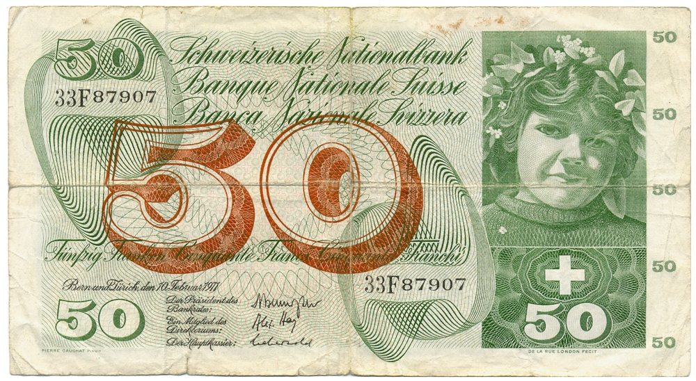 Billete Suiza 50 Francs 1970 Banco Nacional Suizo  - Numisfila