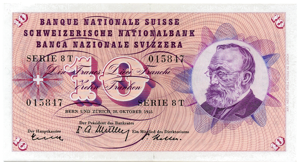 Billete Suiza 10 Francos 1955 -  Gottfried Keller - Numisfila