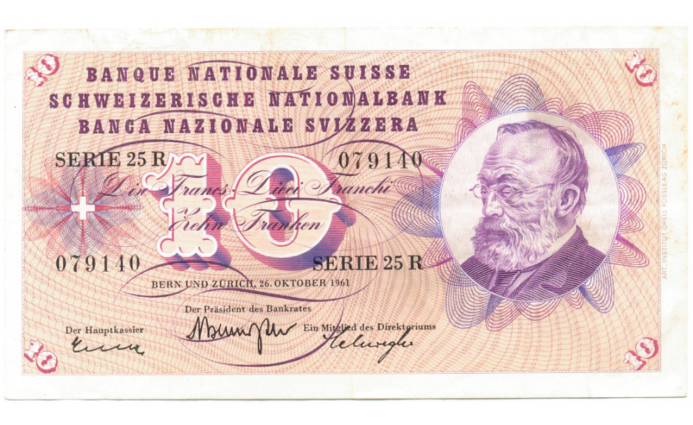 Billete Suiza 10 Francos - Franken 1961 Gottfried Keller - Numisfila