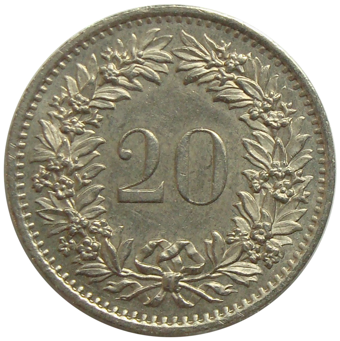 Moneda Suiza 20 Rappen 1955-2009 - Numisfila