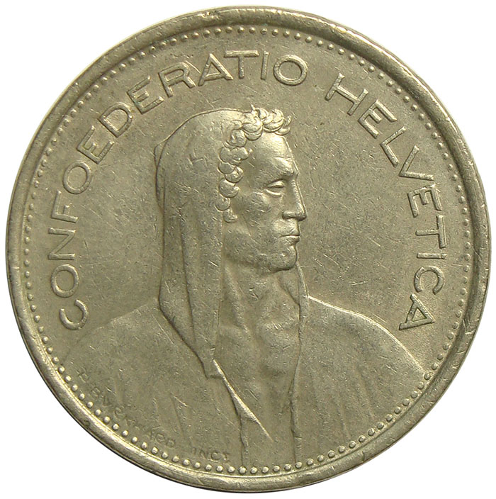 Moneda Suiza 5 Francs 1968  - Numisfila