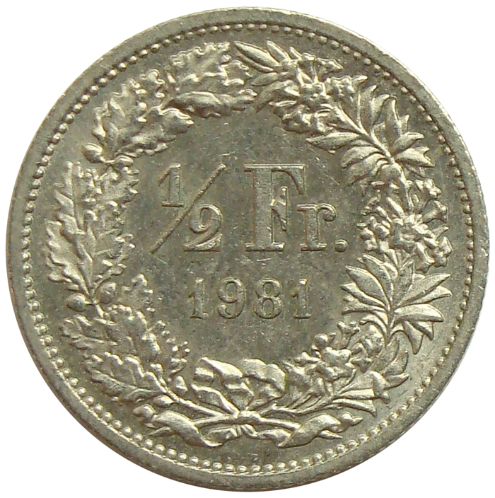 Moneda Suiza ½ Franc 1968 - 1981 - Numisfila