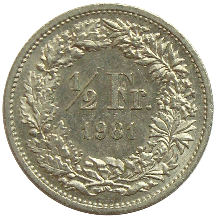 Moneda Suiza ½ Franc 1968 - 1981  - Numisfila