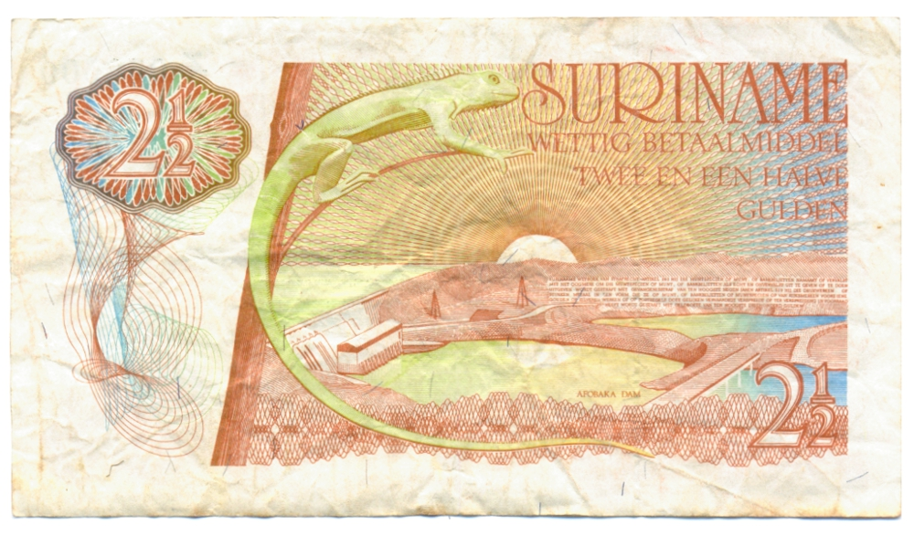 Suriname Billete 2½ Gulden 1973 Tangara Gris Azulada  - Numisfila