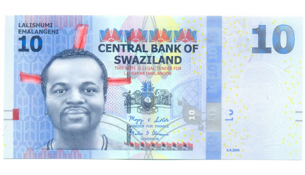 Billete Swazilandia 10 Emalangeni 2010 Mswati III   - Numisfila