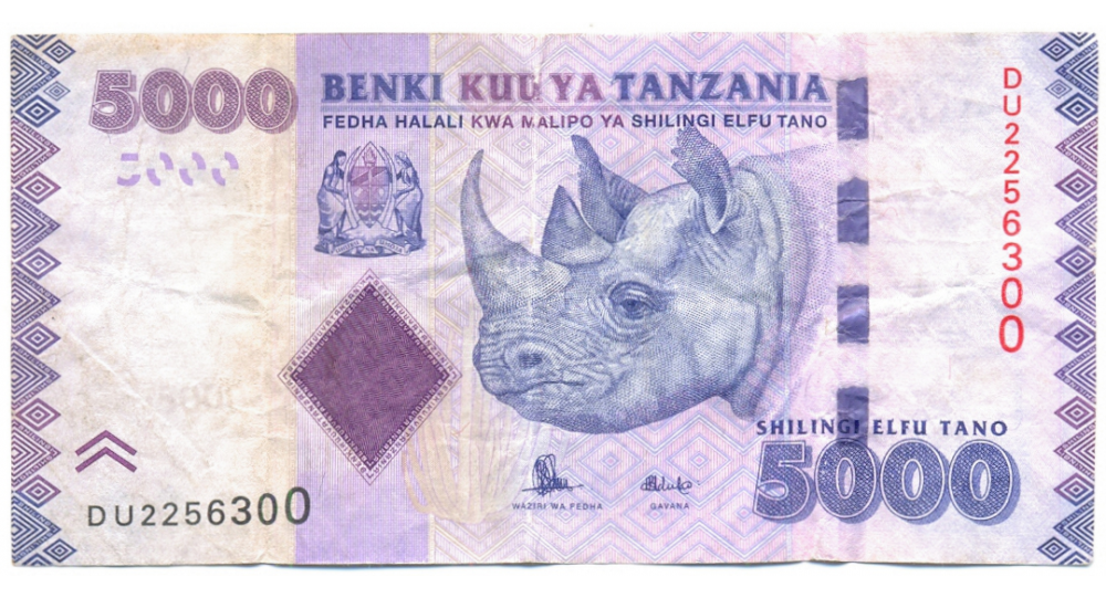 Billete Tanzania 5000 Kwanzas 2010 Rinoceronte  - Numisfila