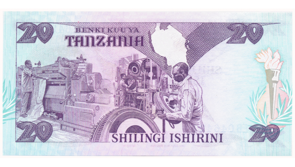 Billete Tanzania 20 Shilingi 1987 Presidente Ali Hassan Mwinyi   - Numisfila