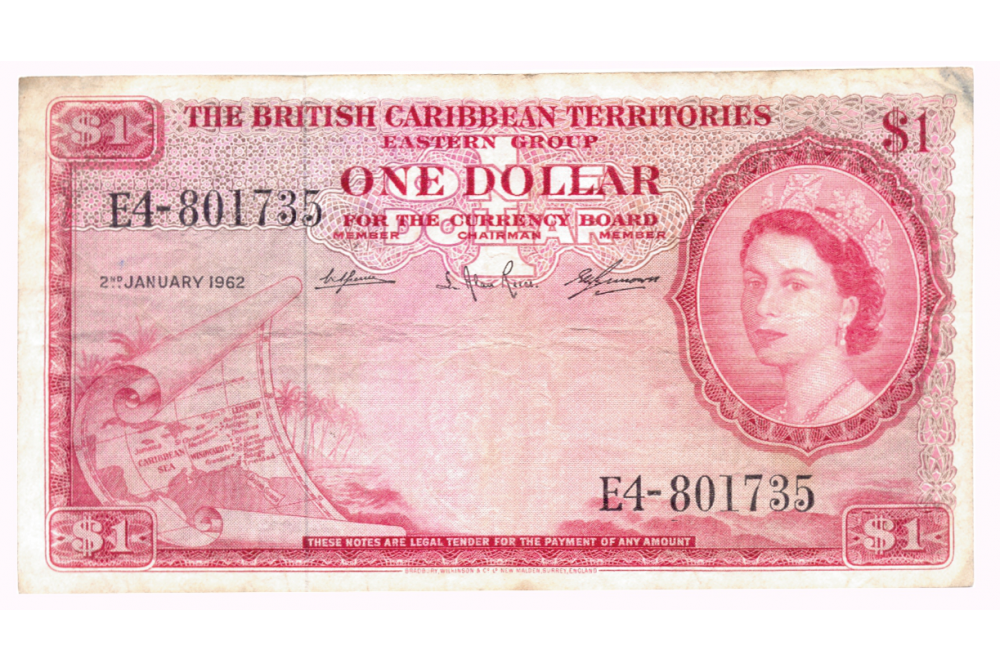 Billete Estados del Caribe Oriental 1 Dólar 1962 Reina Elizabeth ll - Numisfila