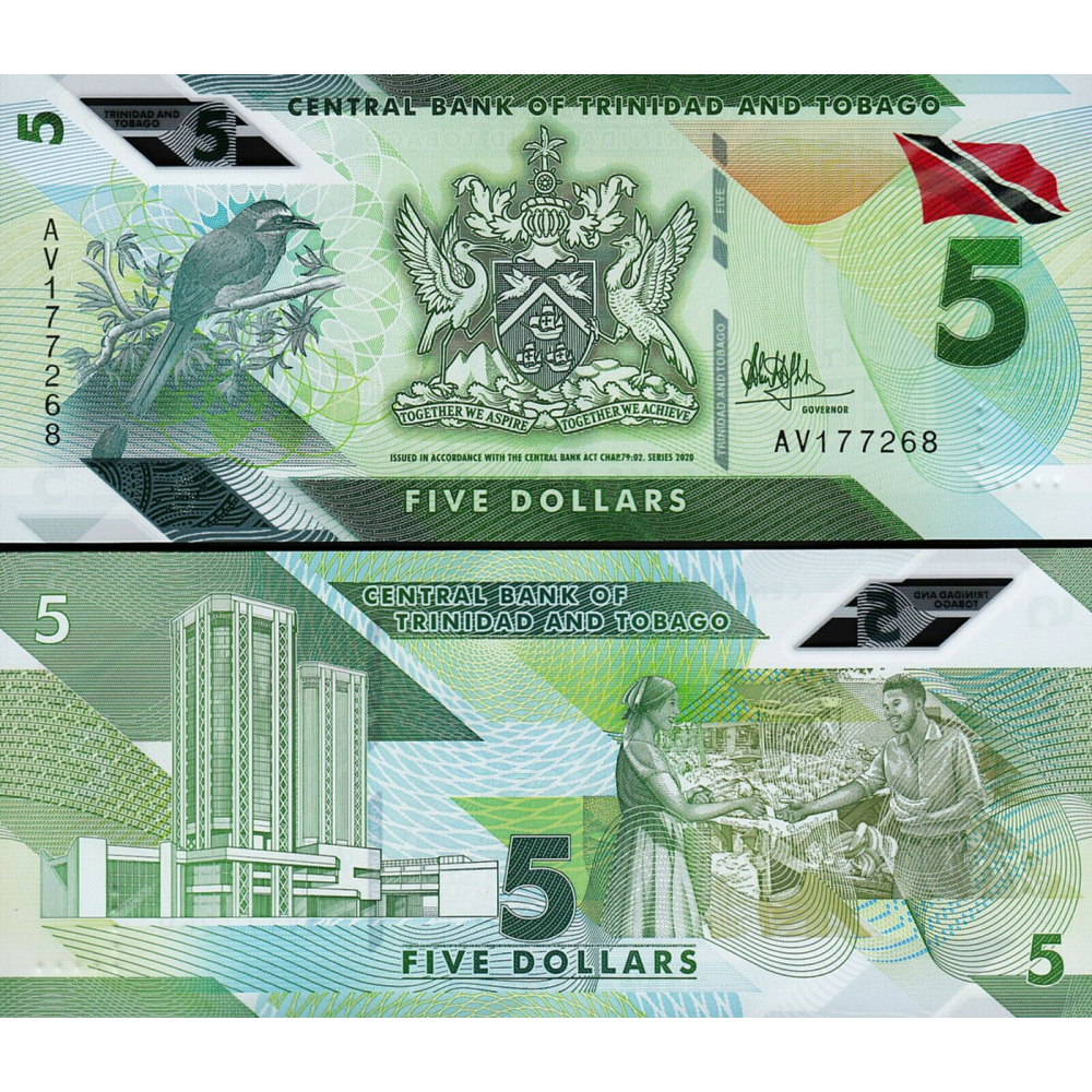 Billete Plástico Trinidad y Tobago 5 Dólares 2020-2021  - Numisfila