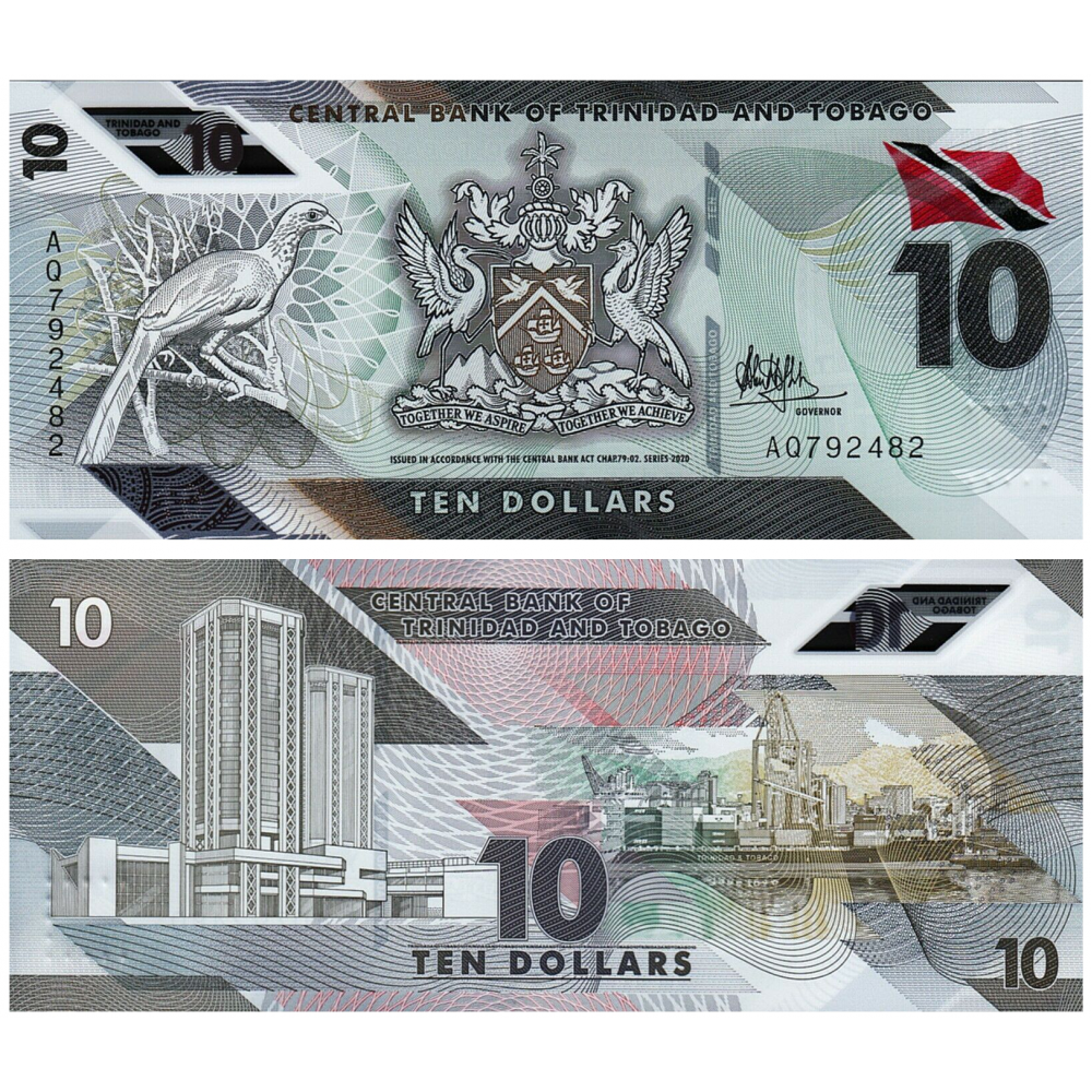 Billete Plástico Trinidad y Tobago 10 Dólares 2020-2021  - Numisfila