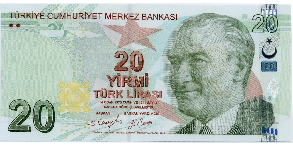 Billete Turquia 20 Lira 2009-2020  - Numisfila