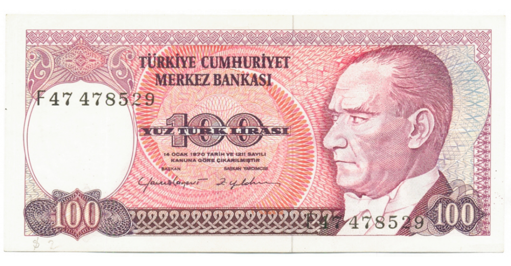 Billete Turquía 100 Liras 1970  Mustafá Kemal Atatürk  - Numisfila