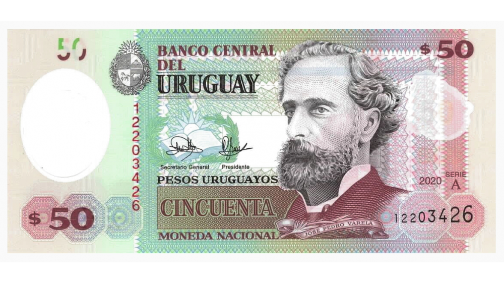 Billete Plástico Uruguay 50 Pesos Uruguayos 2020 José Pedro Valera  - Numisfila