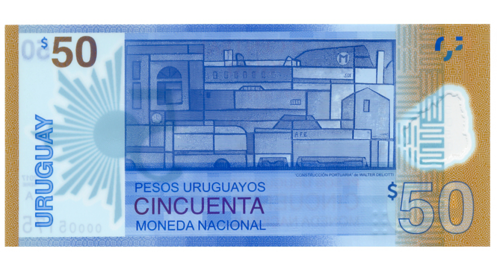 Billete Plástico Uruguay 50 Pesos Uruguayos 2017 Seriales Bajos   - Numisfila