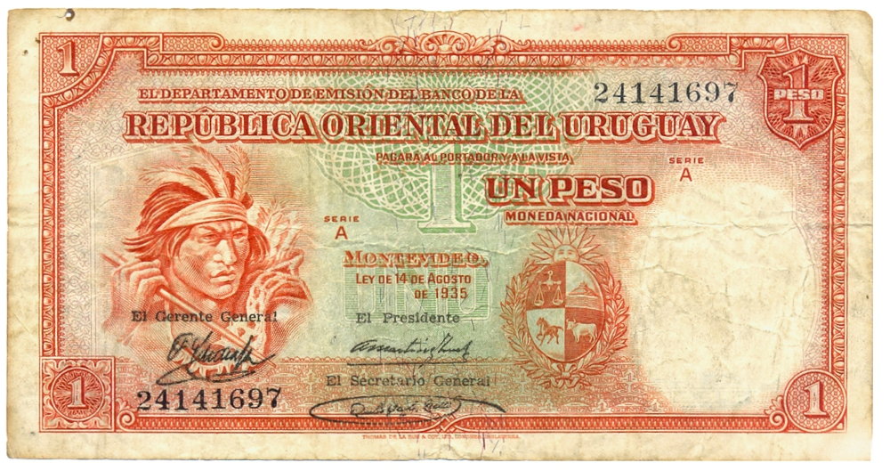 Billete Uruguay 1 Peso 1937 - Ley del 14 Agosto 1935 - Numisfila
