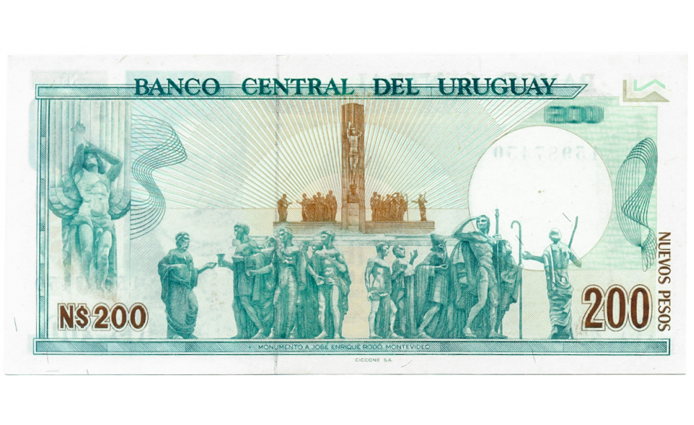 Billete Uruguay 200 Nuevos Pesos 1986 José Enrique Rodó  - Numisfila